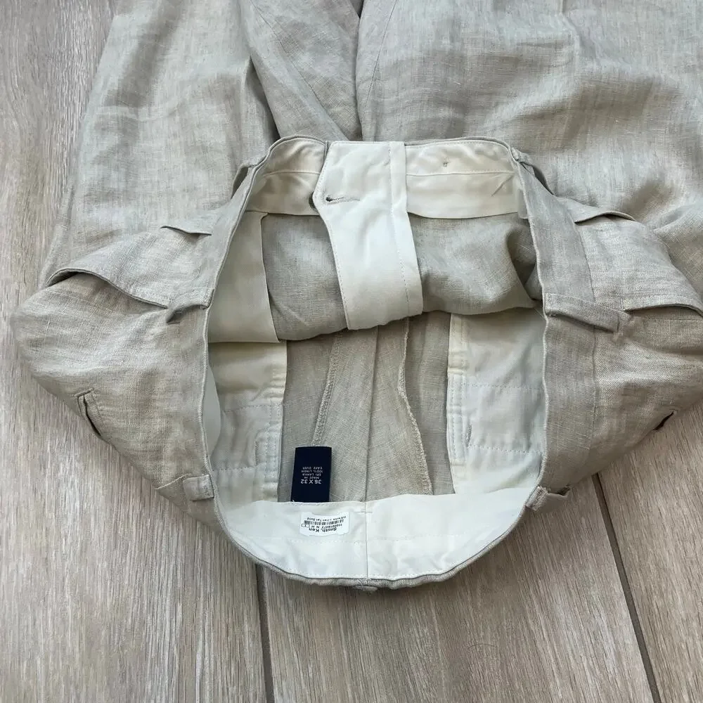 Jos A Bank Linen Pants Mens 36x32 Beige Pleated Cuffed Dress Trousers 100 Linen